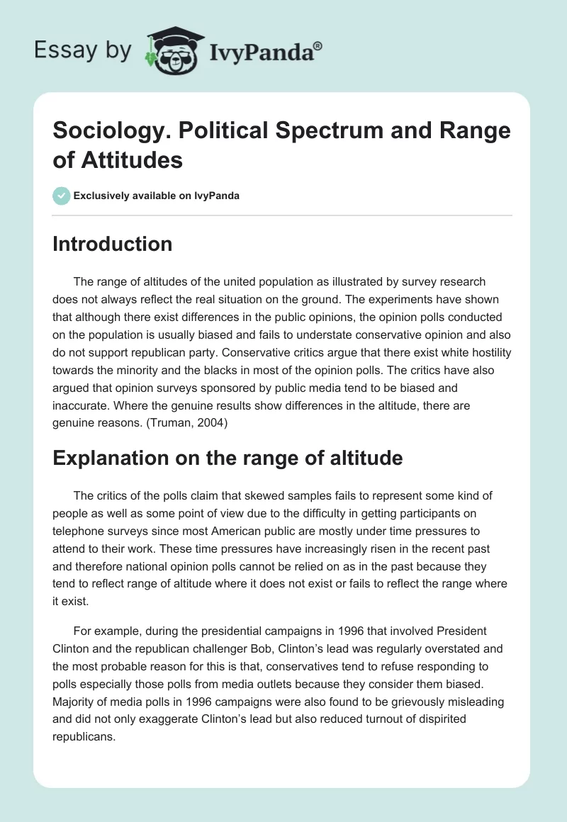 Sociology. Political Spectrum and Range of Attitudes. Page 1