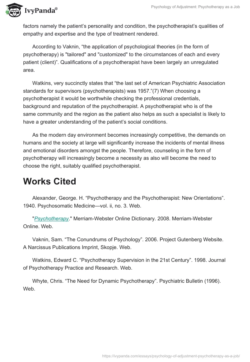 Psychology of Adjustment: Psychotherapy as a Job. Page 2