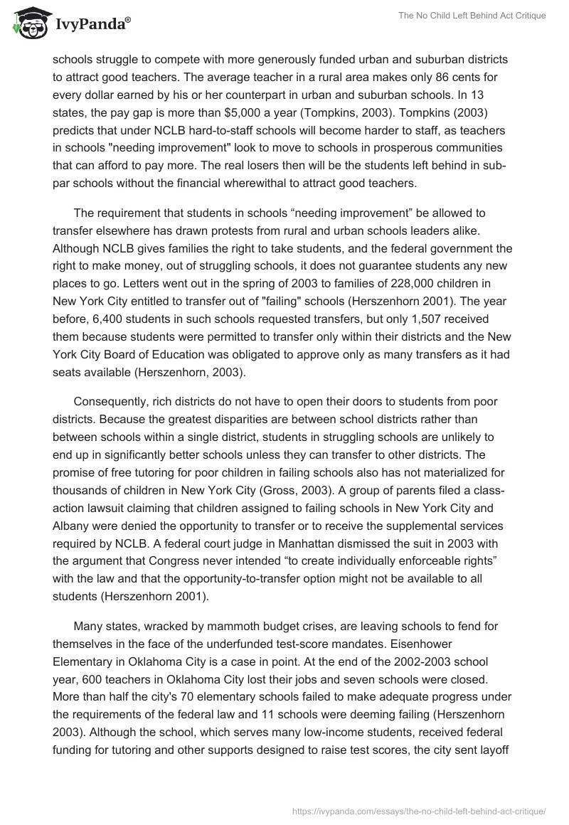 The No Child Left Behind Act Critique. Page 2