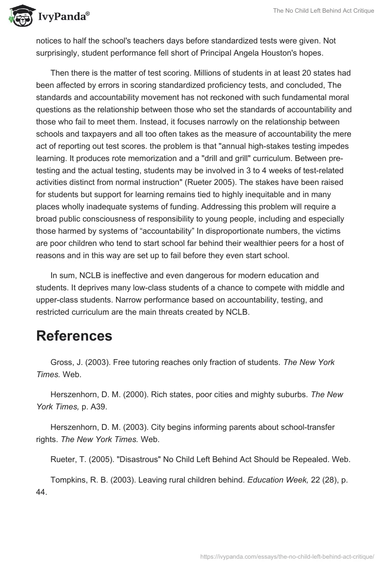 The No Child Left Behind Act Critique. Page 3