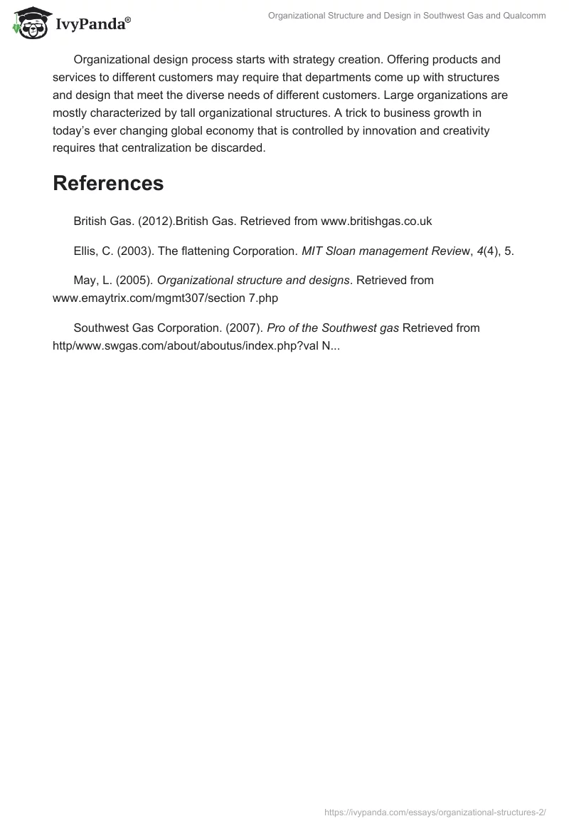 Organizational Structure and Design in Southwest Gas and Qualcomm. Page 4