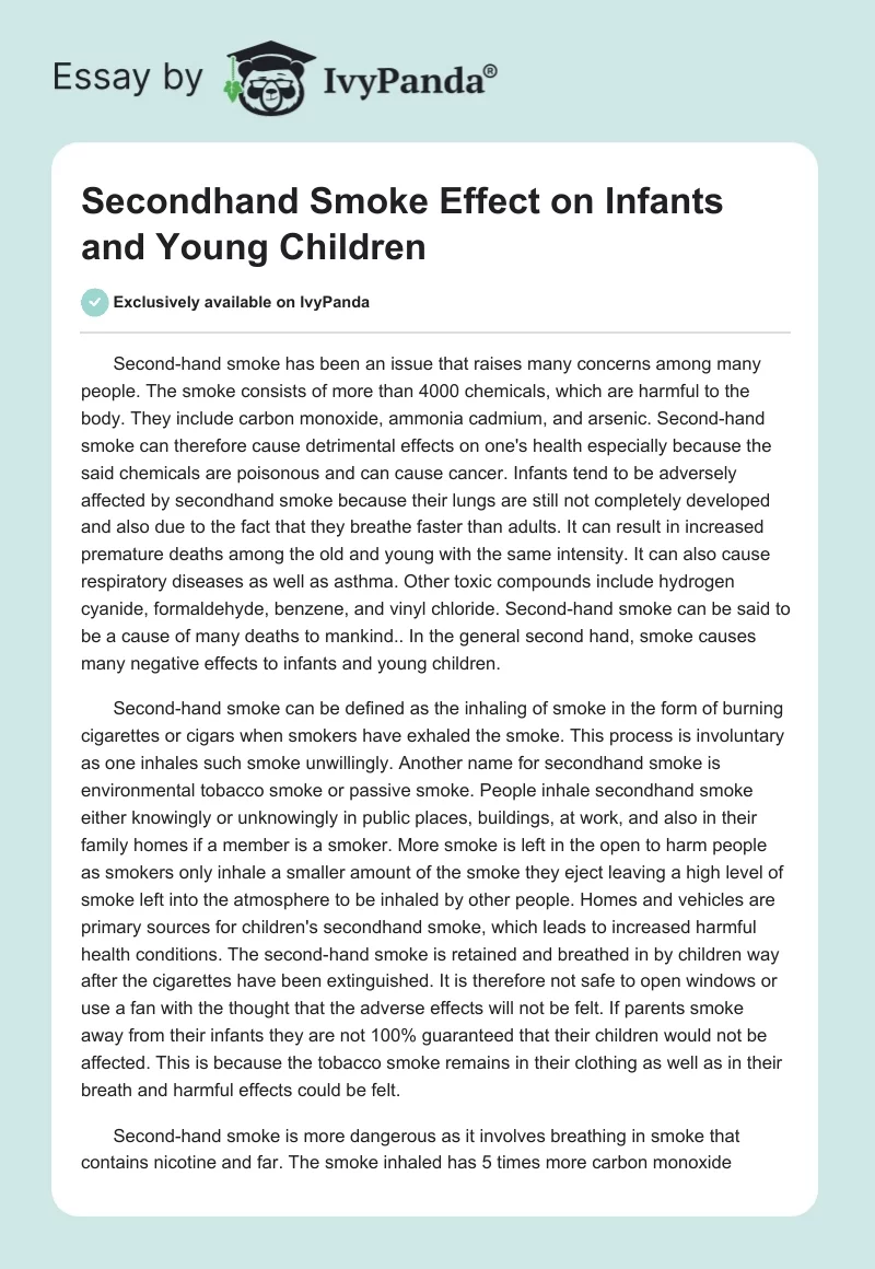 Secondhand Smoke Effect on Infants and Young Children. Page 1