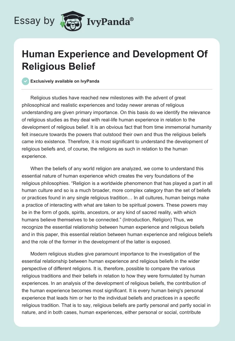 Human Experience and Development Of Religious Belief. Page 1