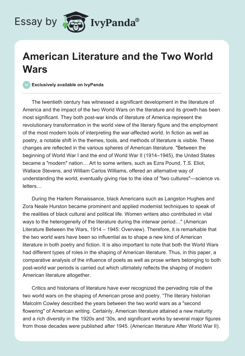 American Literature and the Two World Wars. Page 1