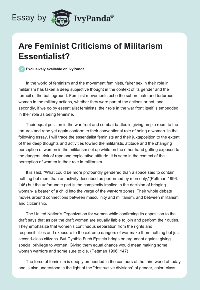 Are Feminist Criticisms of Militarism Essentialist?. Page 1