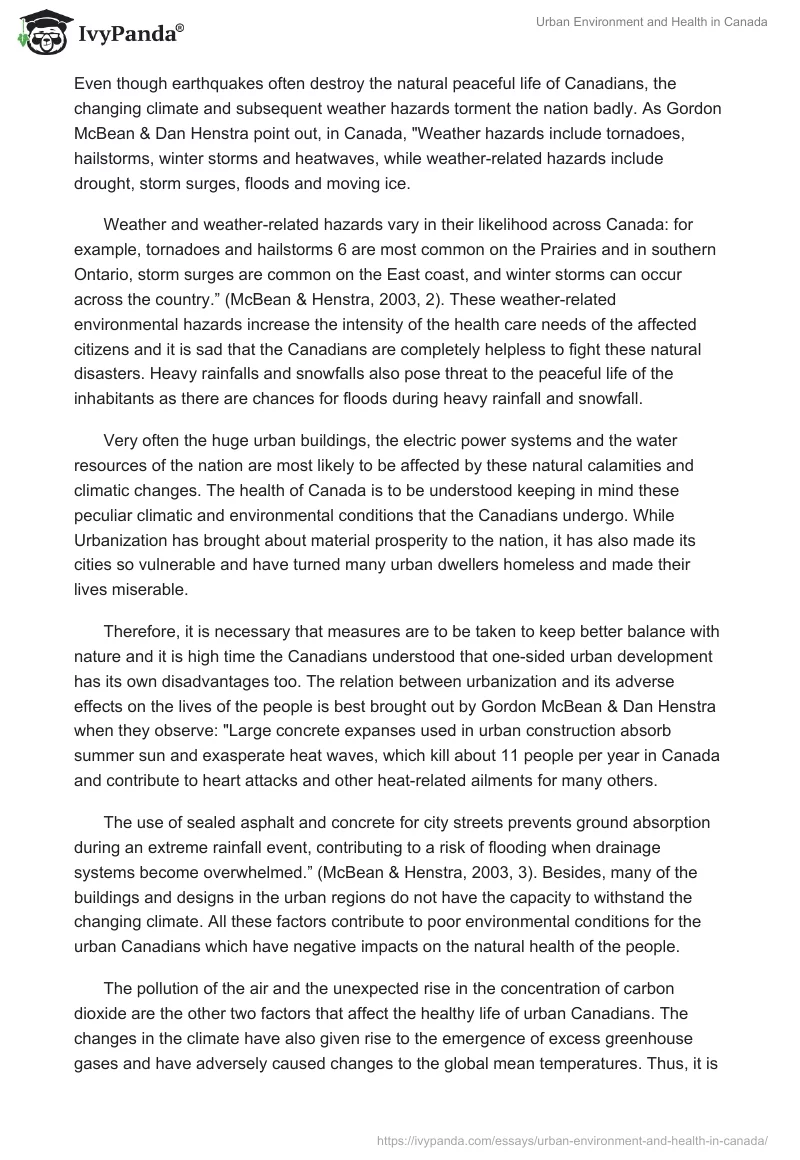 Urban Environment and Health in Canada. Page 2