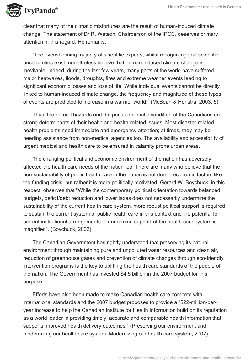 Urban Environment and Health in Canada. Page 3