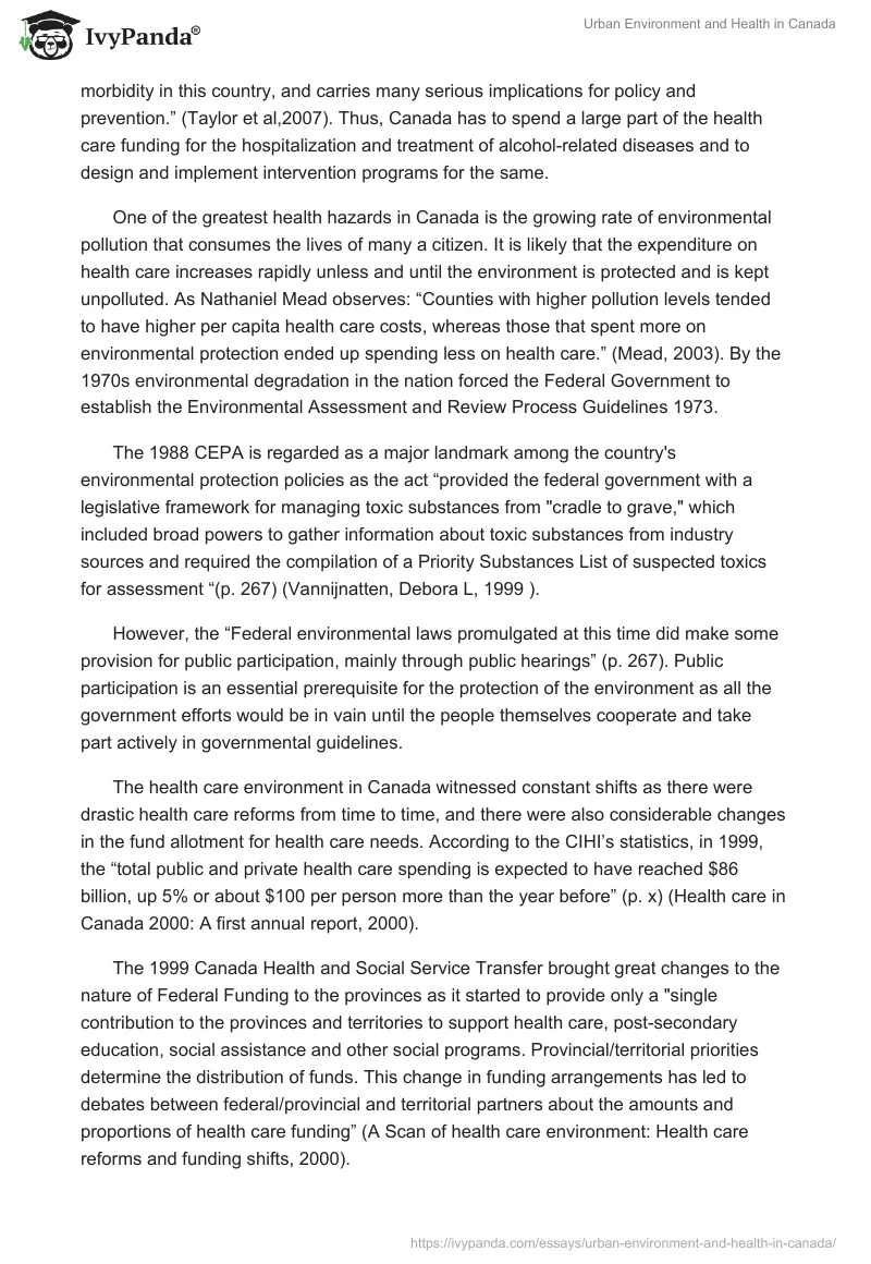 Urban Environment and Health in Canada. Page 5