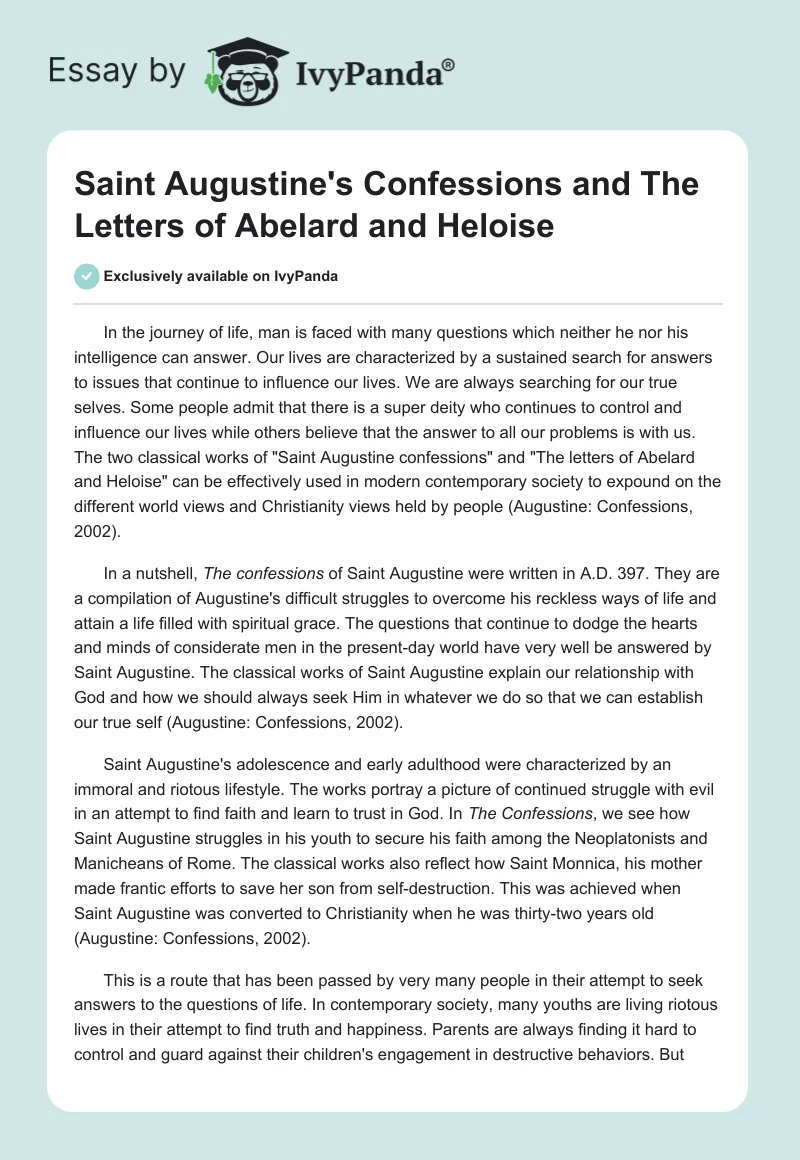 Saint Augustine's "Confessions" and "The Letters of Abelard and Heloise". Page 1