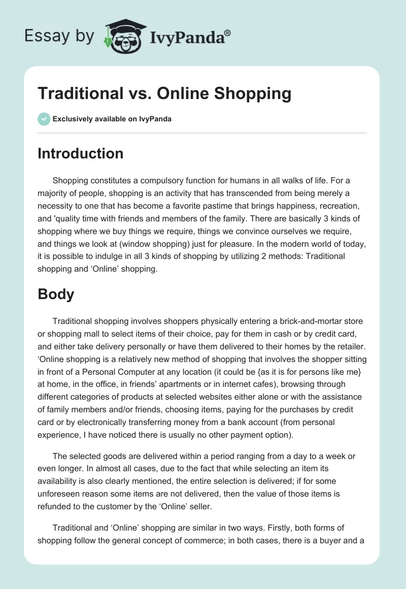 Traditional vs. Online Shopping. Page 1