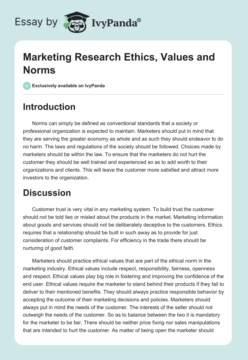 Marketing Research Ethics, Values and Norms. Page 1