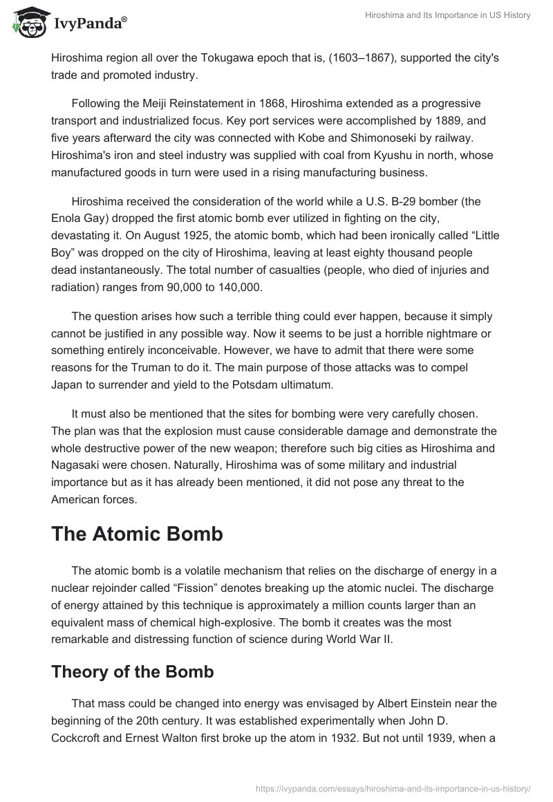 Hiroshima and Its Importance in US History. Page 2