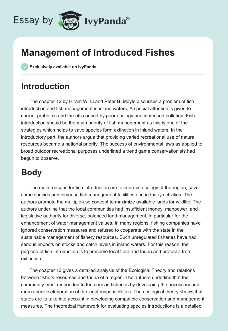 Management of Introduced Fishes. Page 1
