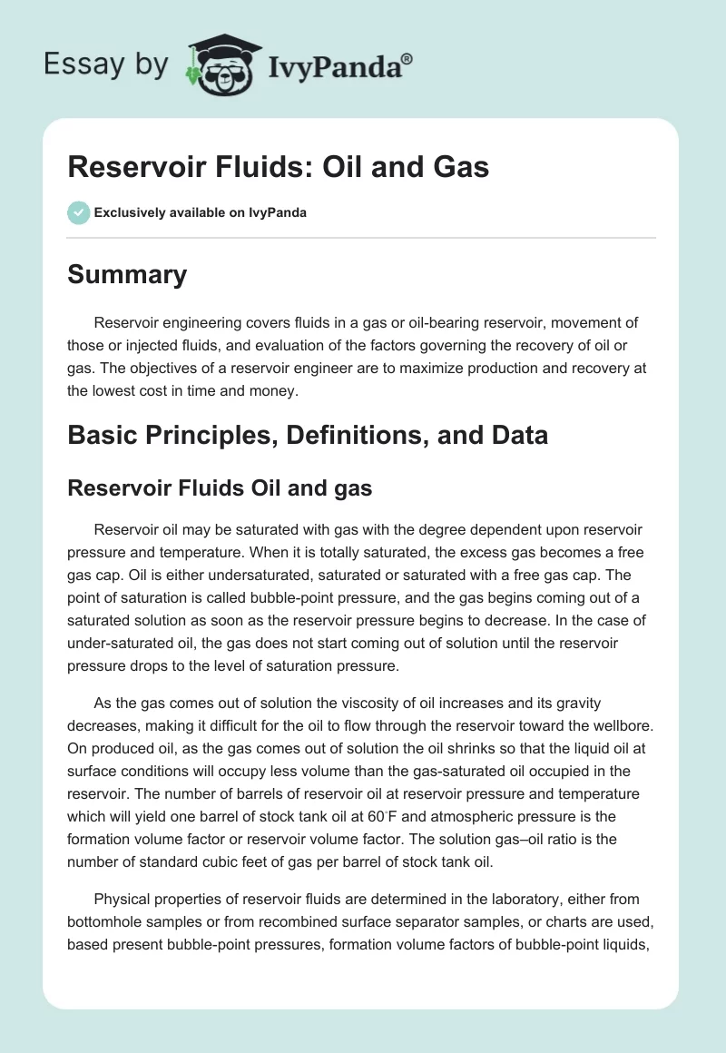 Reservoir Fluids: Oil and Gas. Page 1