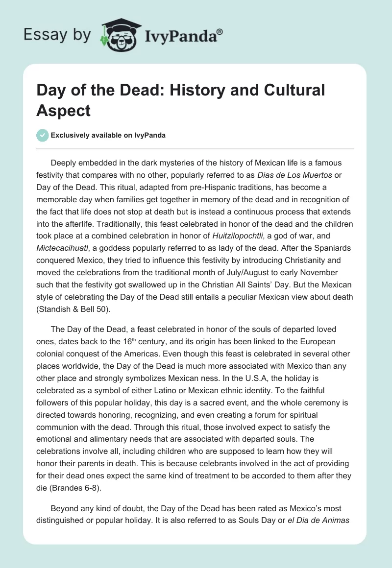 Day of the Dead: History and Cultural Aspect. Page 1