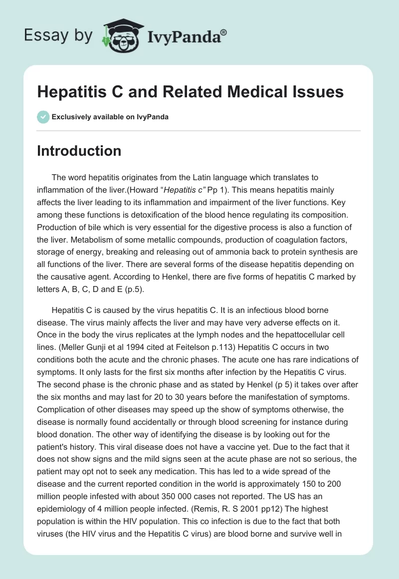 Hepatitis C and Related Medical Issues. Page 1
