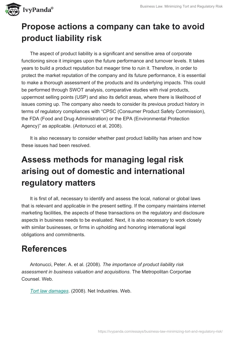 Business Law. Minimizing Tort and Regulatory Risk. Page 2