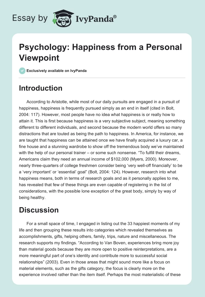 Psychology: Happiness from a Personal Viewpoint. Page 1
