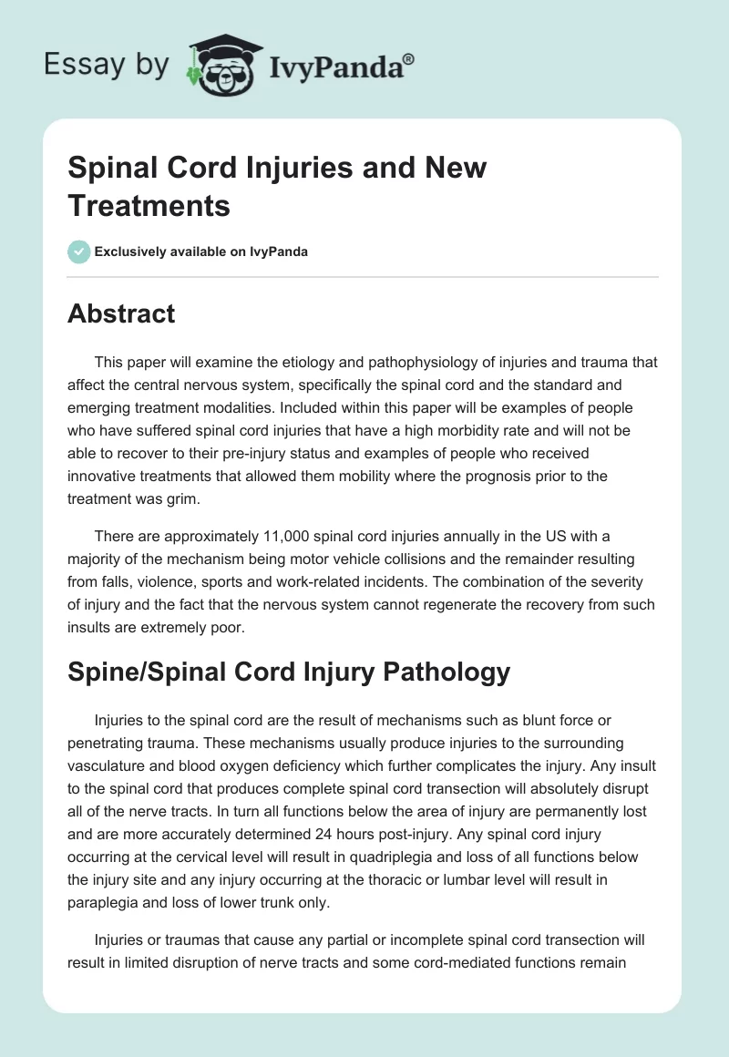 Spinal Cord Injuries and New Treatments. Page 1