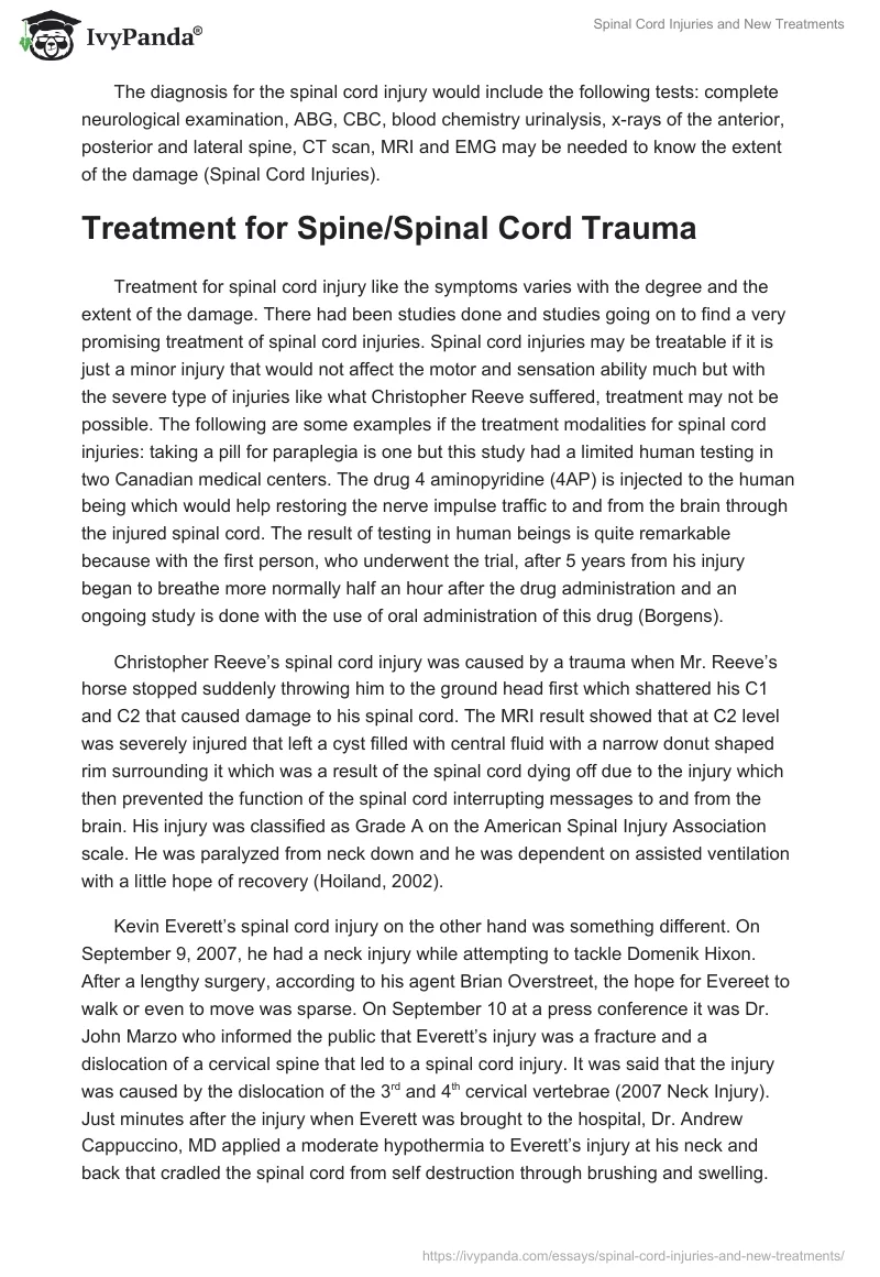 Spinal Cord Injuries and New Treatments. Page 4