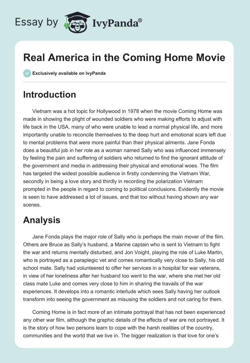 Real America in the "Coming Home" Movie. Page 1