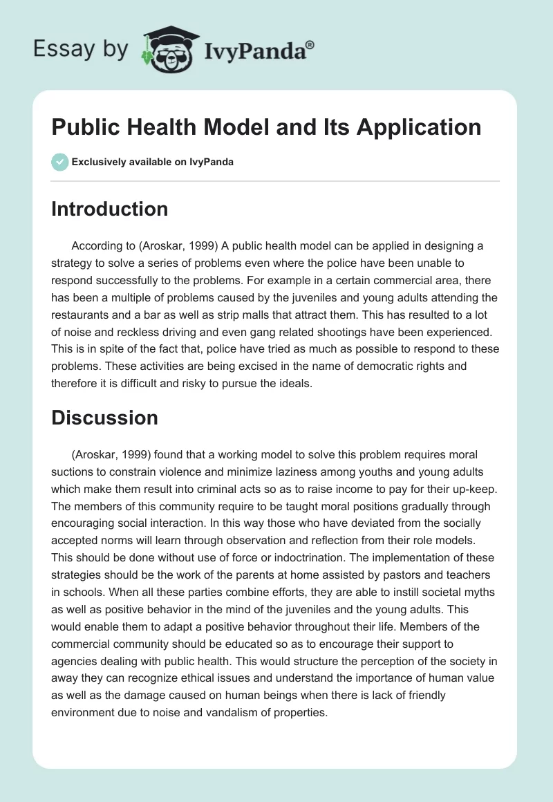 Public Health Model and Its Application. Page 1