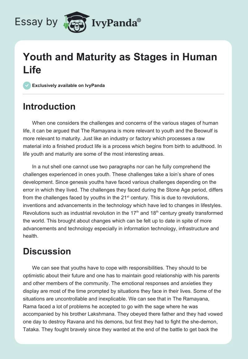 Youth and Maturity as Stages in Human Life. Page 1