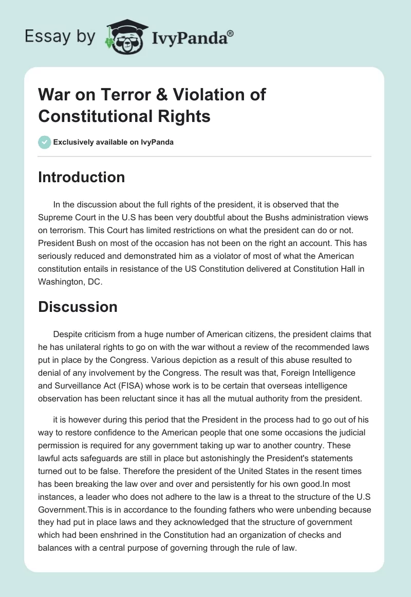 War on Terror & Violation of Constitutional Rights. Page 1