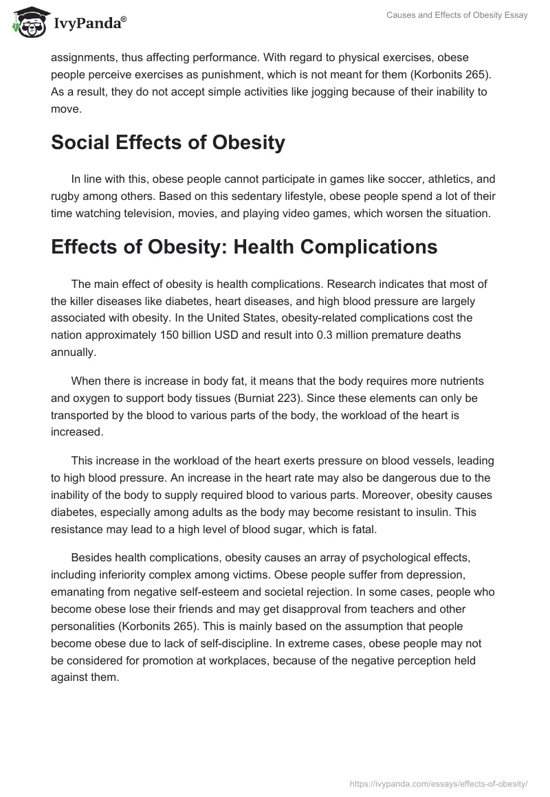 Causes and Effects of Obesity Essay. Page 2