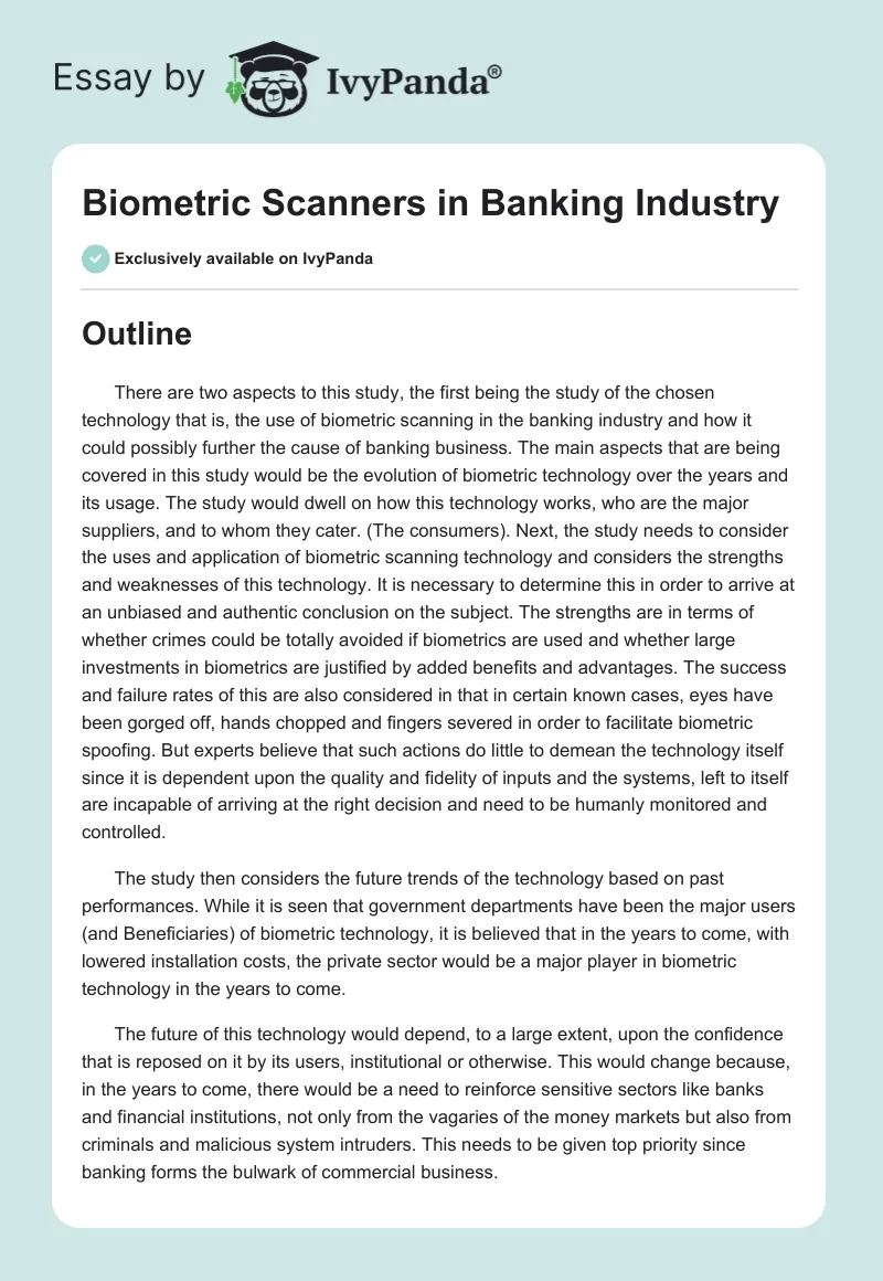 Biometric Scanners in Banking Industry. Page 1