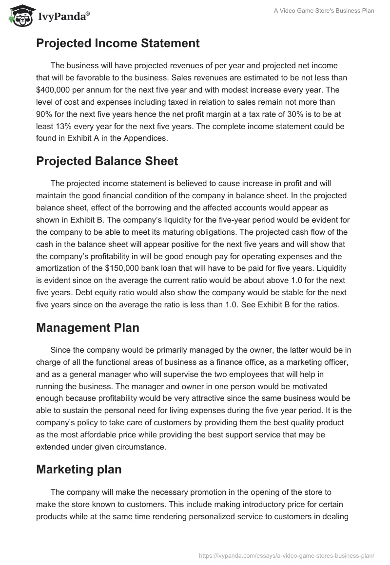 A Video Game Store's Business Plan. Page 2