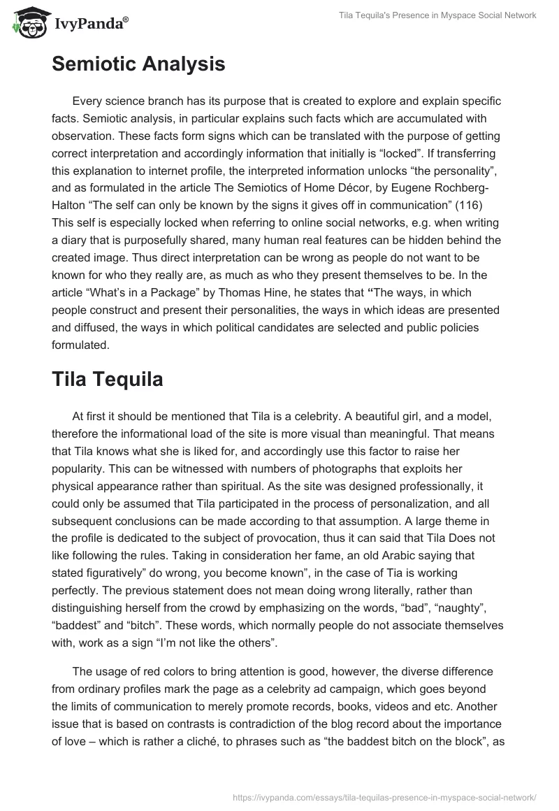 Tila Tequila's Presence in Myspace Social Network. Page 2