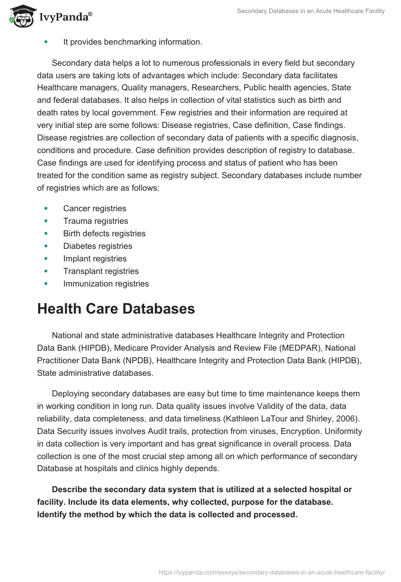 Secondary Databases in an Acute Healthcare Facility. Page 2