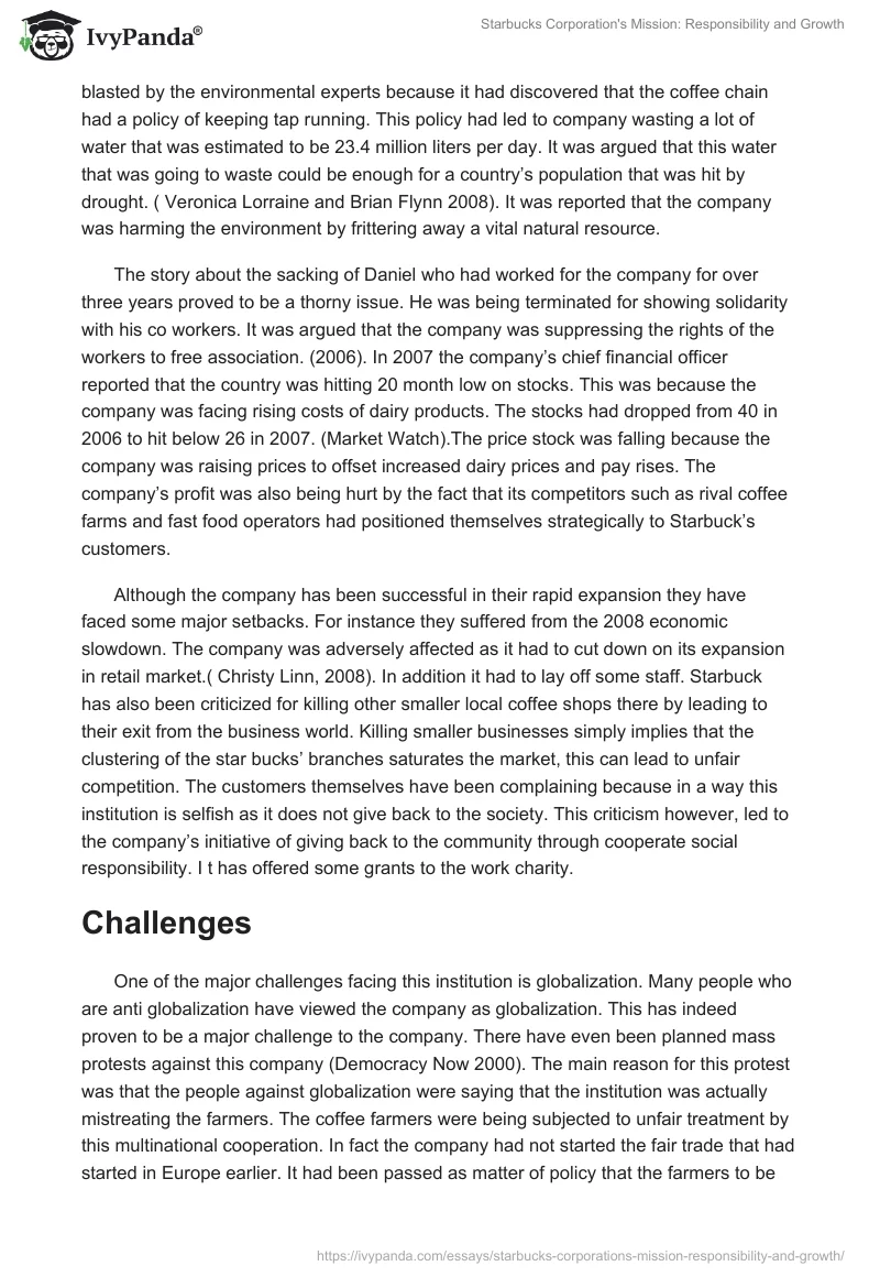 Starbucks Corporation's Mission: Responsibility and Growth. Page 2