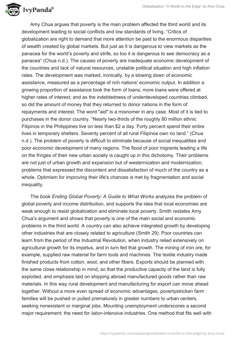 Globalization: ”A World on the Edge” by Amy Chua. Page 2