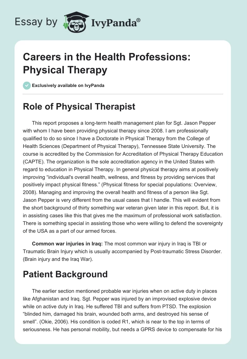 Careers in the Health Professions: Physical Therapy. Page 1