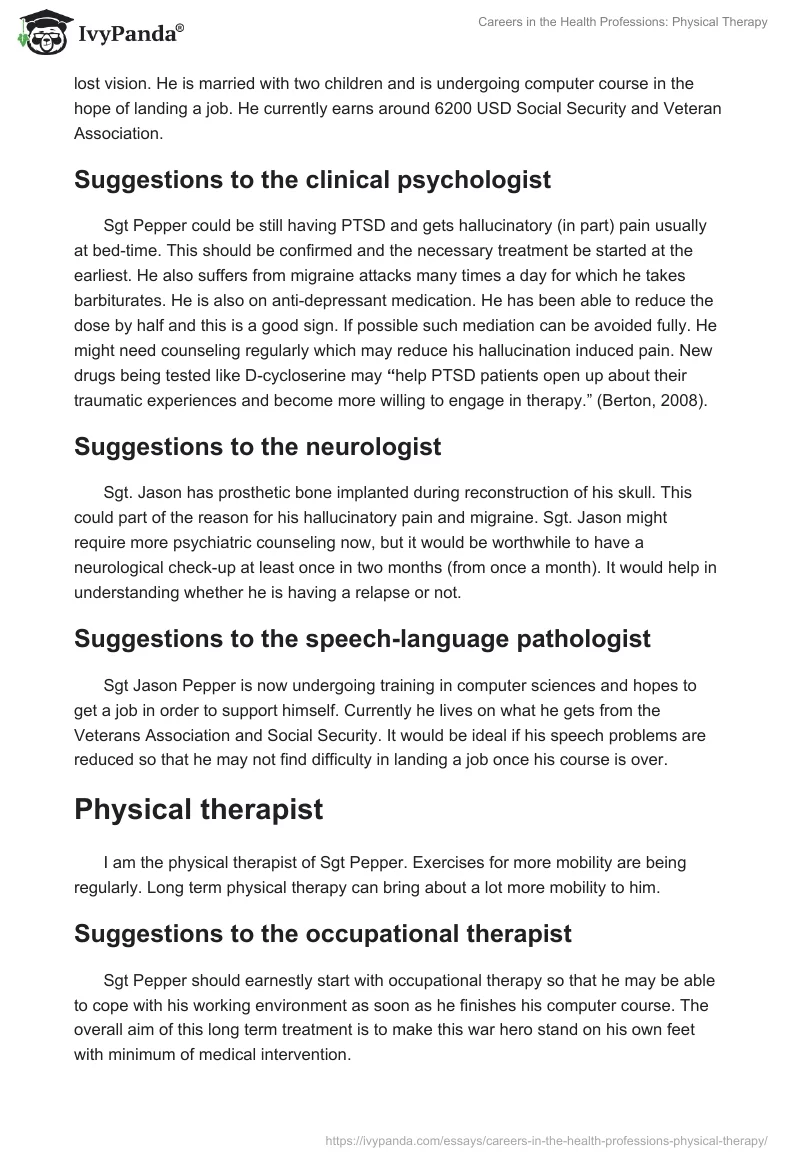 Careers in the Health Professions: Physical Therapy. Page 2