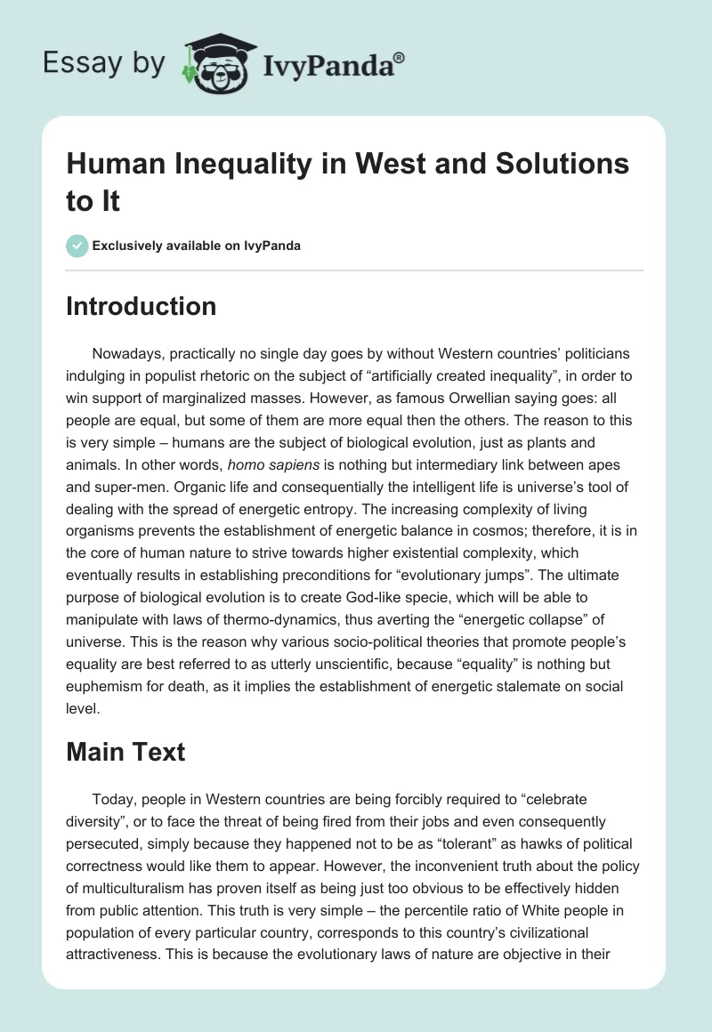 Human Inequality in West and Solutions to It. Page 1