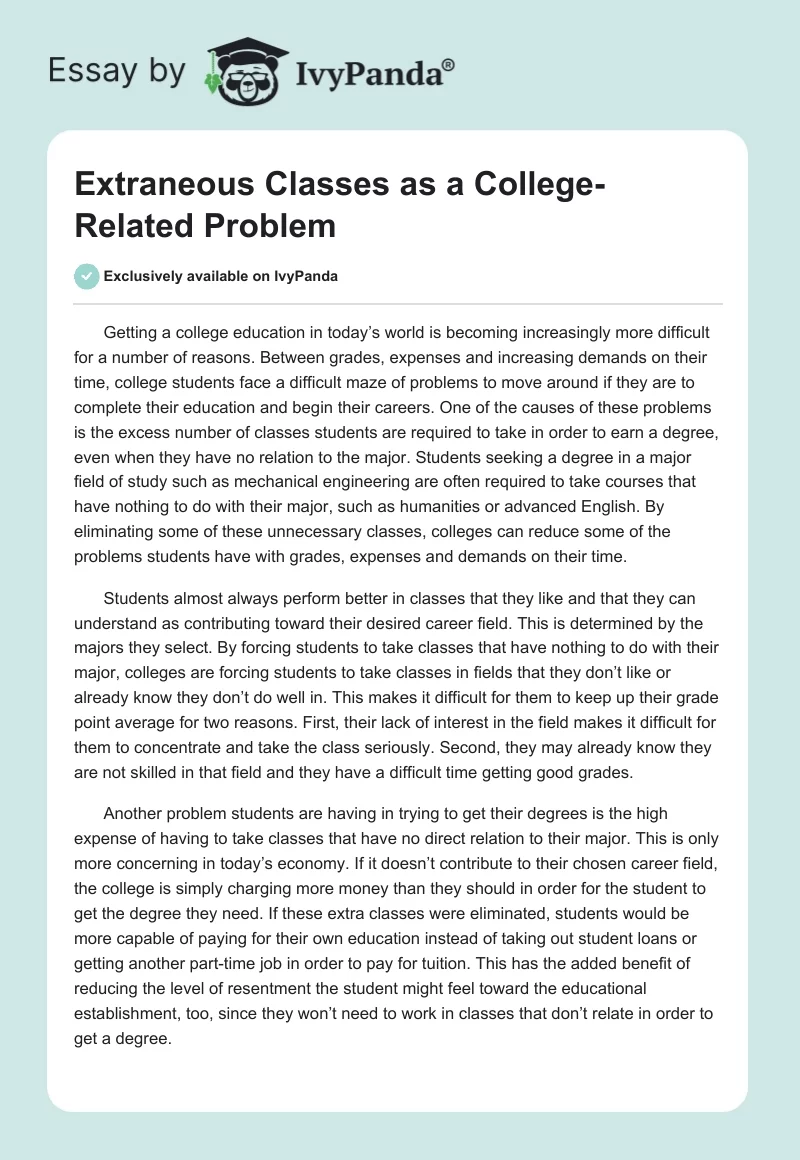 Extraneous Classes as a College-Related Problem. Page 1