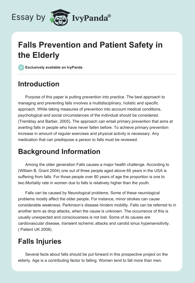 Falls Prevention and Patient Safety in the Elderly. Page 1
