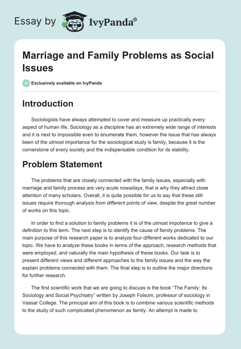 Marriage and Family Problems as Social Issues. Page 1