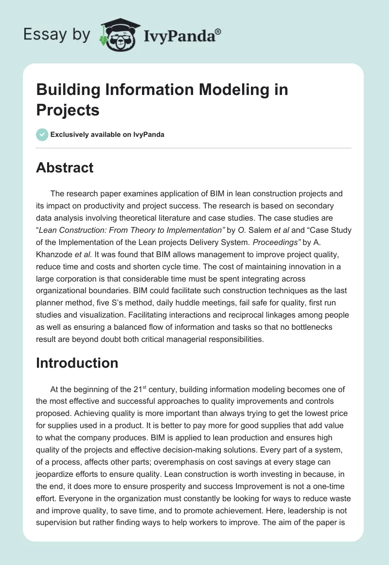 Building Information Modeling in Projects. Page 1