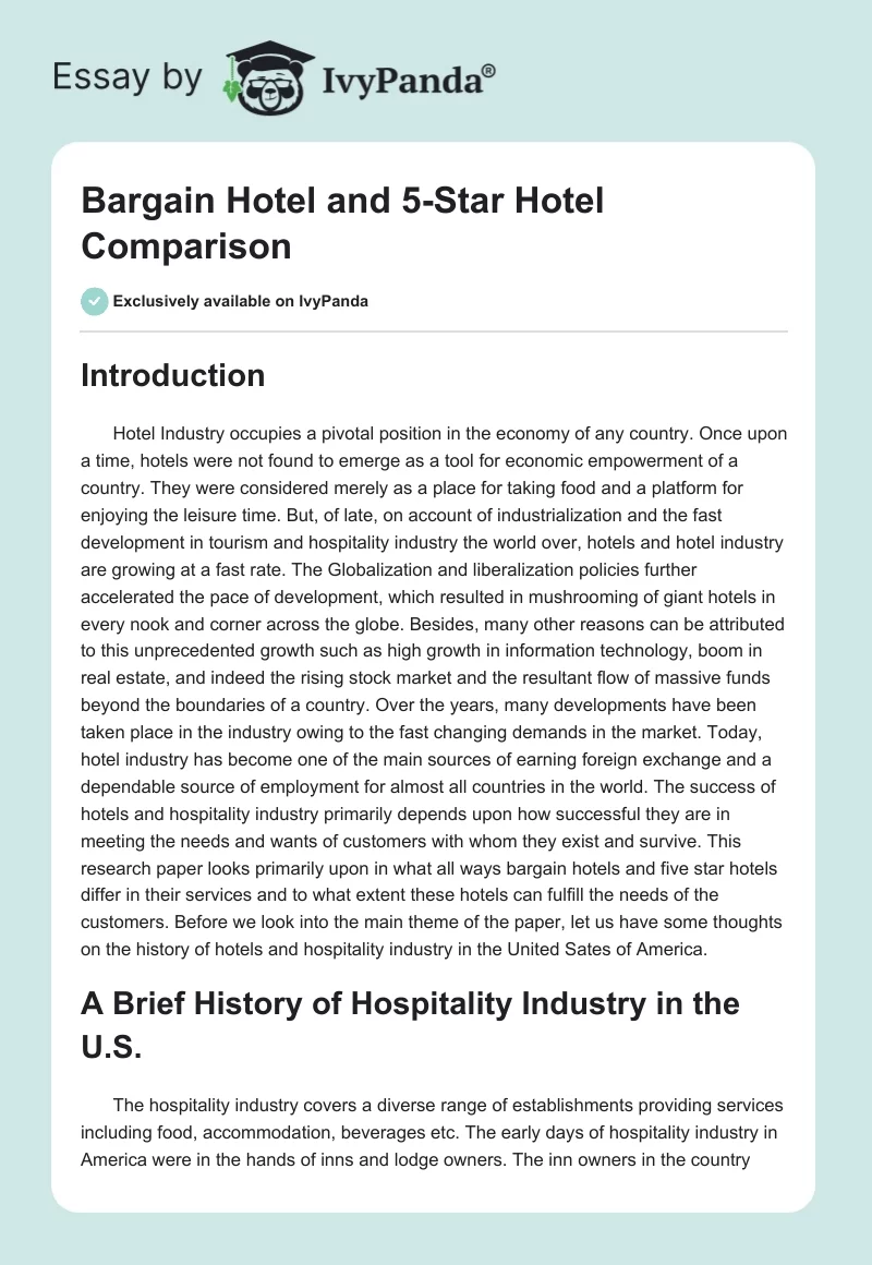 Bargain Hotel and 5-Star Hotel Comparison. Page 1