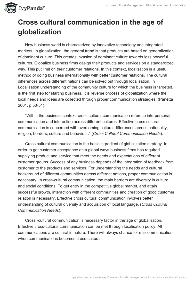 Cross-Cultural Management: Globalization and Localization. Page 5