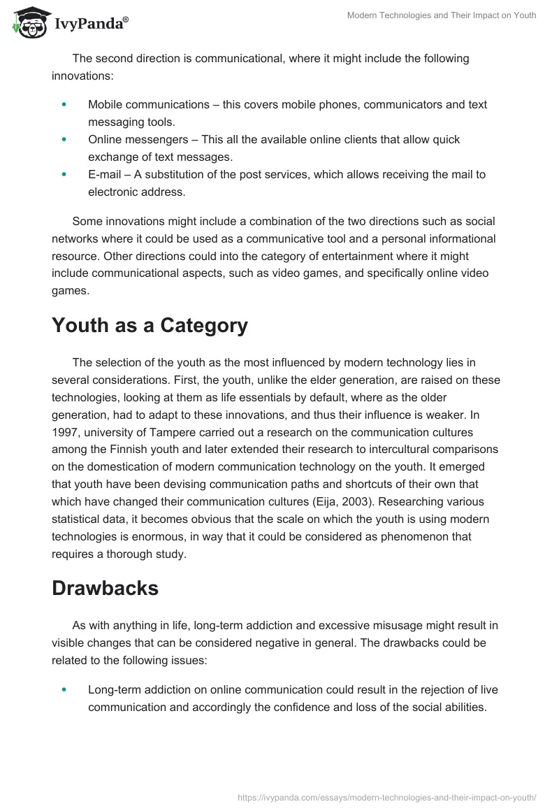 Modern Technologies and Their Impact on Youth. Page 2