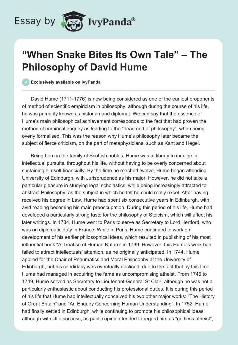 “When Snake Bites Its Own Tale” – The Philosophy of David Hume. Page 1
