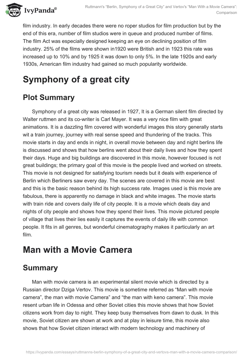 Ruttmann's “Berlin, Symphony of a Great City” and Vertov's “Man With a Movie Camera”: Comparison. Page 2