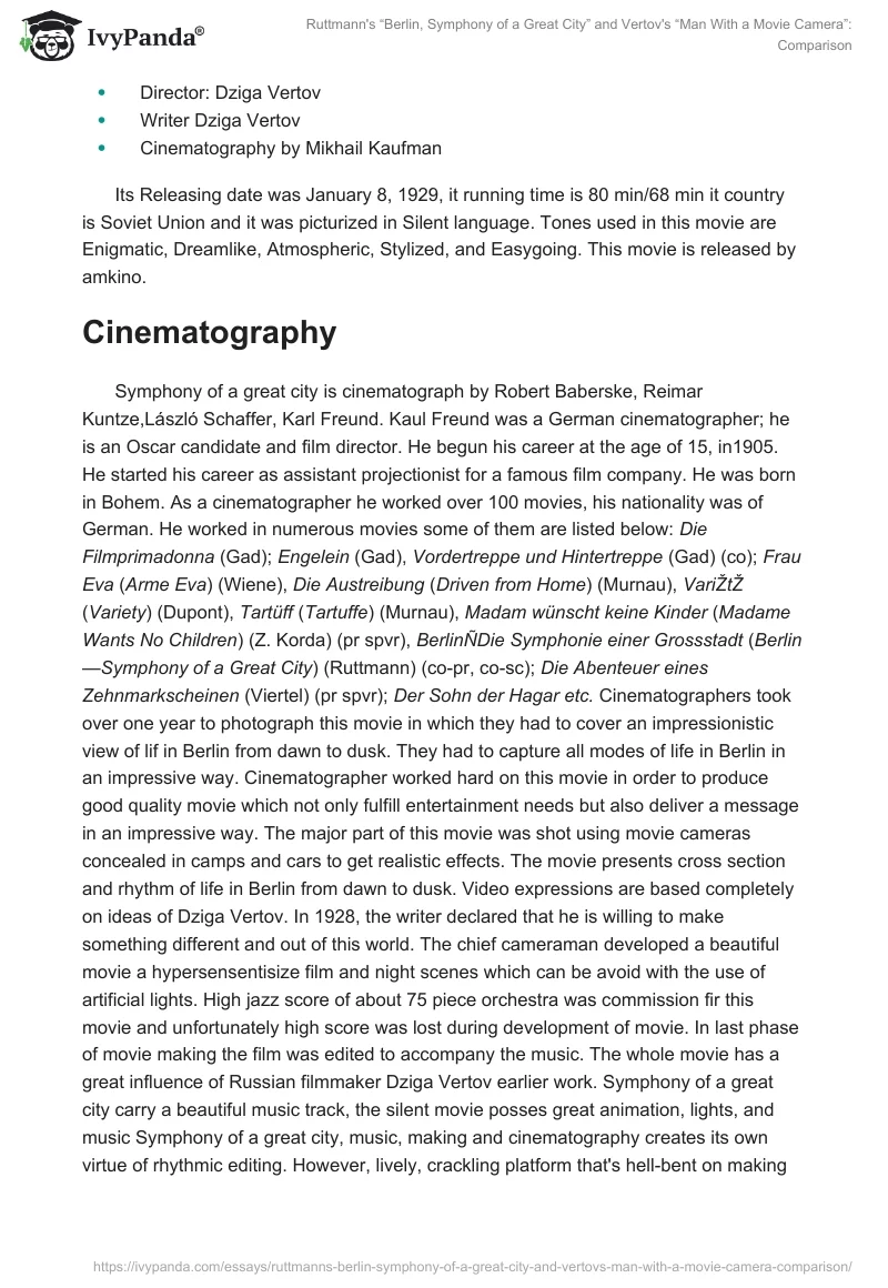 Ruttmann's “Berlin, Symphony of a Great City” and Vertov's “Man With a Movie Camera”: Comparison. Page 4