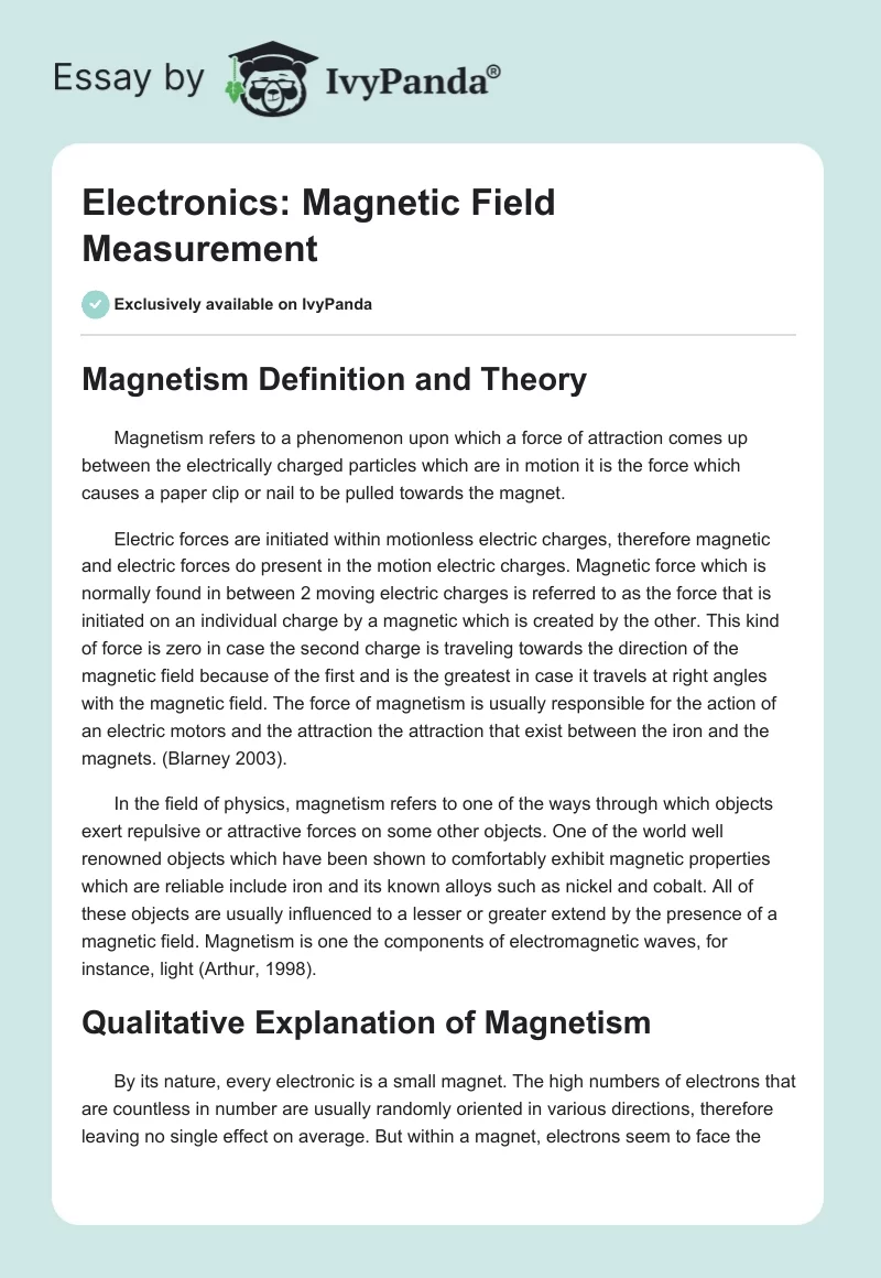 Electronics: Magnetic Field Measurement. Page 1