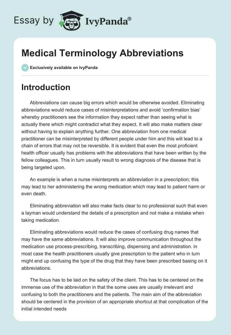 Medical Terminology Abbreviations. Page 1